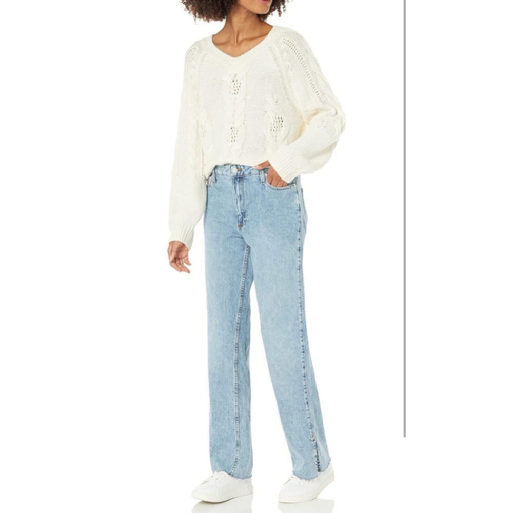 The Drop Women's Ian Mid Rise Relaxed Straight Side Slit Detail 24 Inseam 30